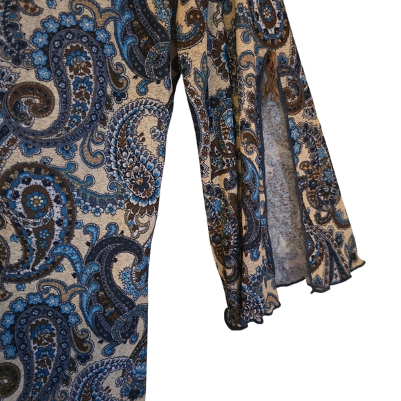 Zoey Beth Y2K Bohemian Paisley V-Neck Blouse Flared Sleeve Medium - Picture 9 of 12